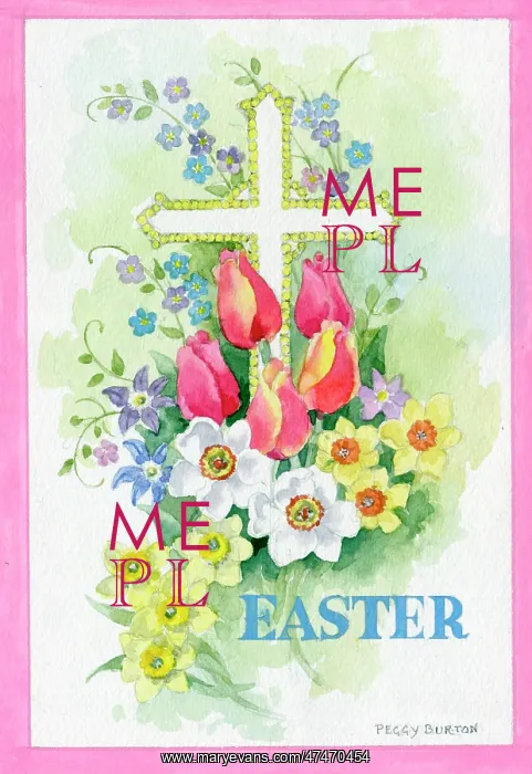  : Easter with cross and spring flowers