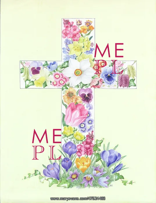 : Easter Cross with Spring Flowers : Easter Cross with Spring Flowers