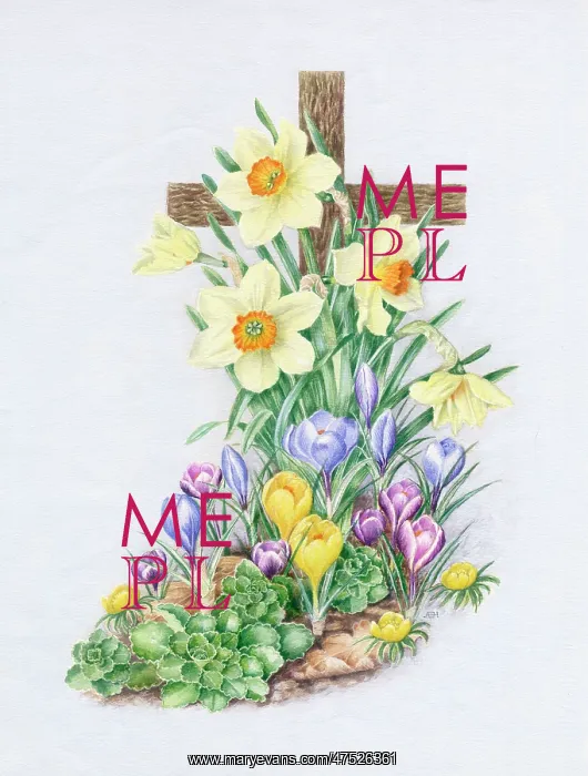 : Easter Cross with spring flowers : Easter Cross with spring flowers