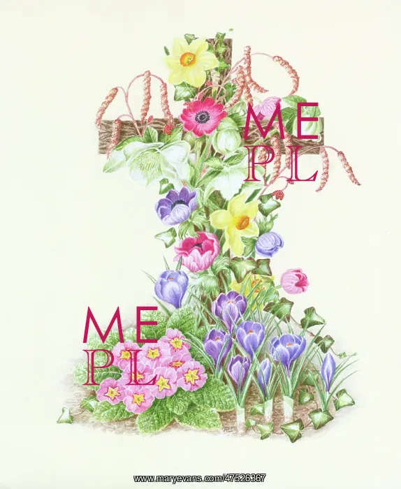 : Easter Cross with spring flowers : Easter Cross with spring flowers