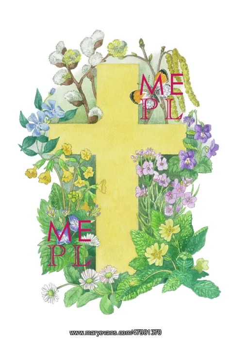 : Easter Cross with spring flowers & butterfly : Easter Cross with spring flowers & butterfly