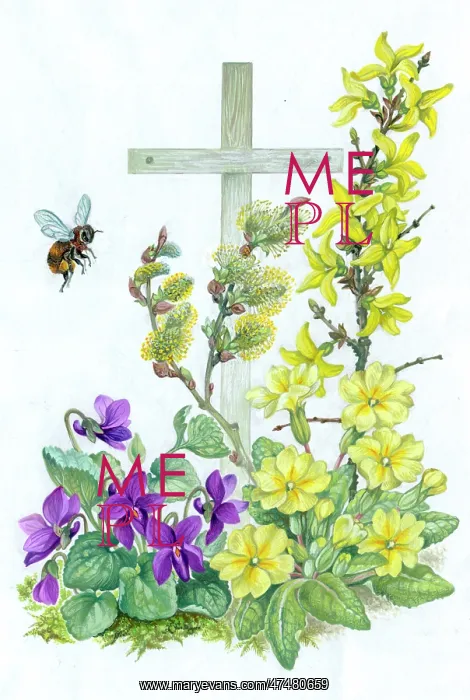 : Easter Cross with Violets, Primroses, etc : Easter Cross with Violets, Primroses, etc
