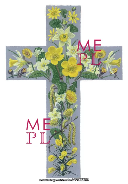 : Easter Cross with Wild Yellow Spring Flowers : Easter Cross with Wild Yellow Spring Flowers