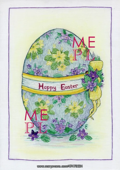  : Easter Egg with primroses and violets & yellow bow