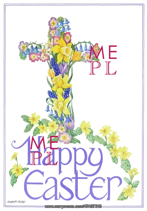 : Easter Floral Cross with'Happy Easter below : Easter Floral Cross with'Happy Easter below