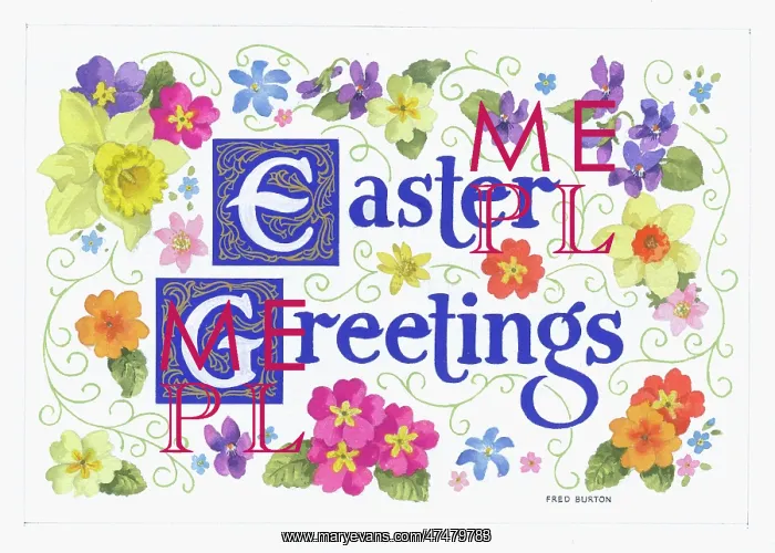  : Easter Greetings with daffodils, primula and violets