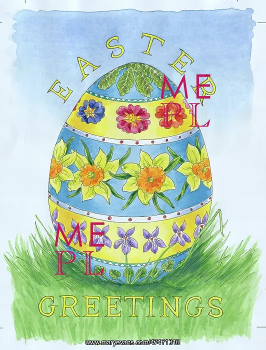 : Easter Greetings - egg decorated with rows of Flowers : Easter Greetings - egg decorated with rows of Flowers