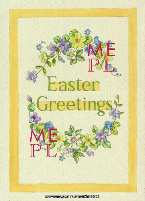 : Easter Greetings encircled by spring flowers : Easter Greetings encircled by spring flowers