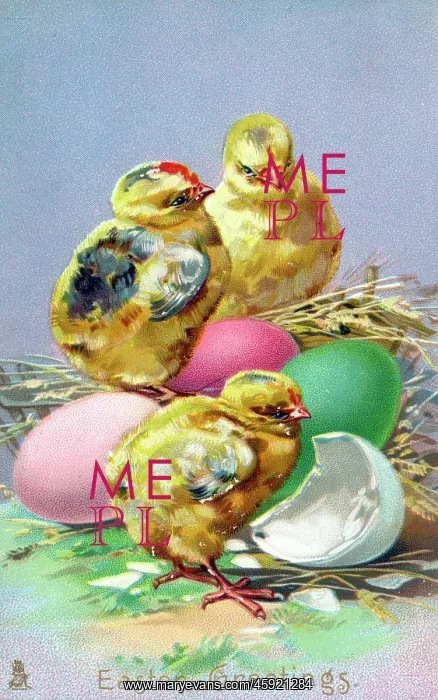 : Easter Greetings - Yellow chicks and colourful eggs : Easter Greetings - Yellow chicks and colourful eggs