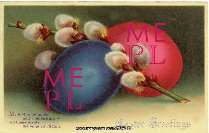  : Easter postcard with eggs and catkins