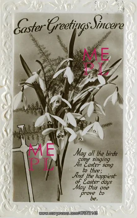 : Easter postcard with snowdrops and verse : Easter postcard with snowdrops and verse