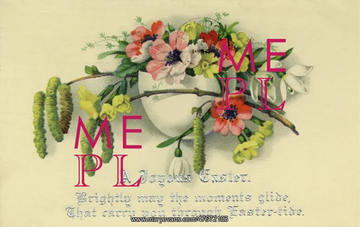 : Easter postcard with a vase of flowers : Easter postcard with a vase of flowers