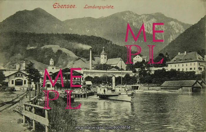 : Ebensee. Landing place with steamer. About : Ebensee. Landing place with steamer. About