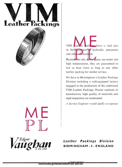 : Edgar Vaughan VIM Leather Packings : Edgar Vaughan VIM Leather Packings