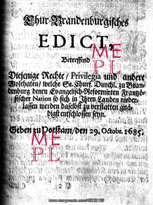 : The Edict of Potsdam, 1685 : The Edict of Potsdam, 1685