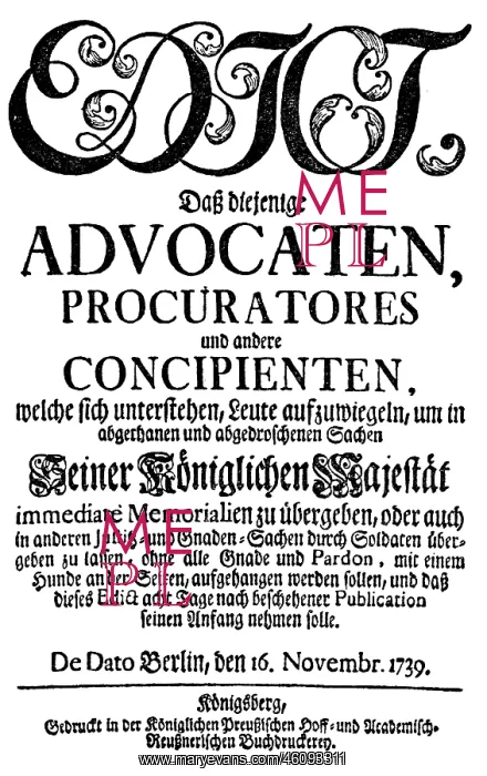 : Edict against unnecessary litigating by King Frederick Willi : Edict against unnecessary litigating by King Frederick Willi