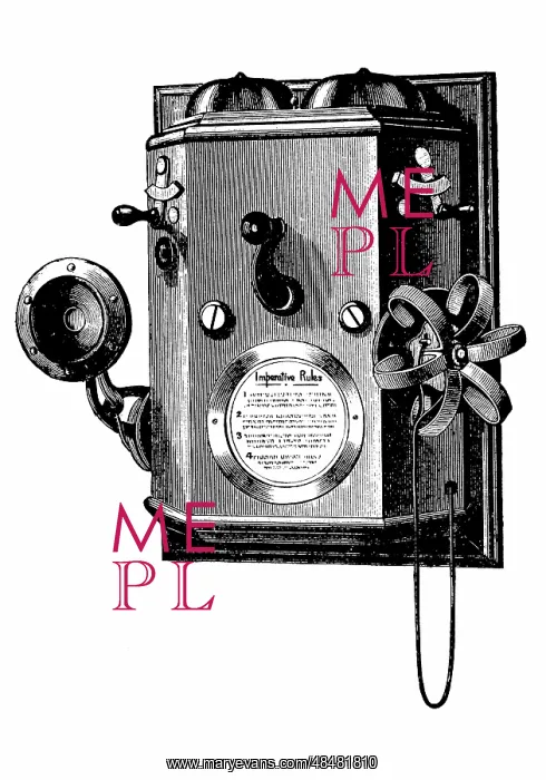 : Edison telephone in a wall-mounted box. Wood engraving : Edison telephone in a wall-mounted box. Wood engraving
