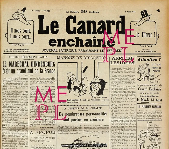 : Edition of Le Canard Enchaine, satirical newspaper : Edition of Le Canard Enchaine, satirical newspaper
