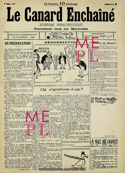 : Edition of Le Canard Enchaine, satirical newspaper : Edition of Le Canard Enchaine, satirical newspaper
