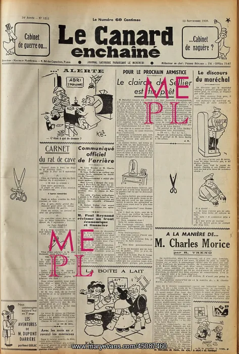 : Edition of Le Canard Enchaine, satirical newspaper : Edition of Le Canard Enchaine, satirical newspaper