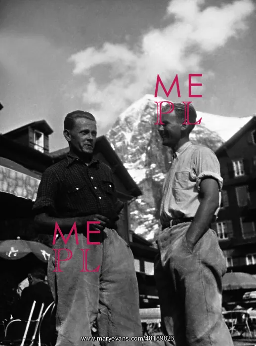 : Eduard Rainer and Willy Angerer in front of the Eiger north : Eduard Rainer and Willy Angerer in front of the Eiger north