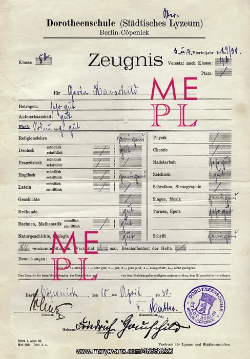 : education, Germany, 1930, school report, certificate : education, Germany, 1930, school report, certificate
