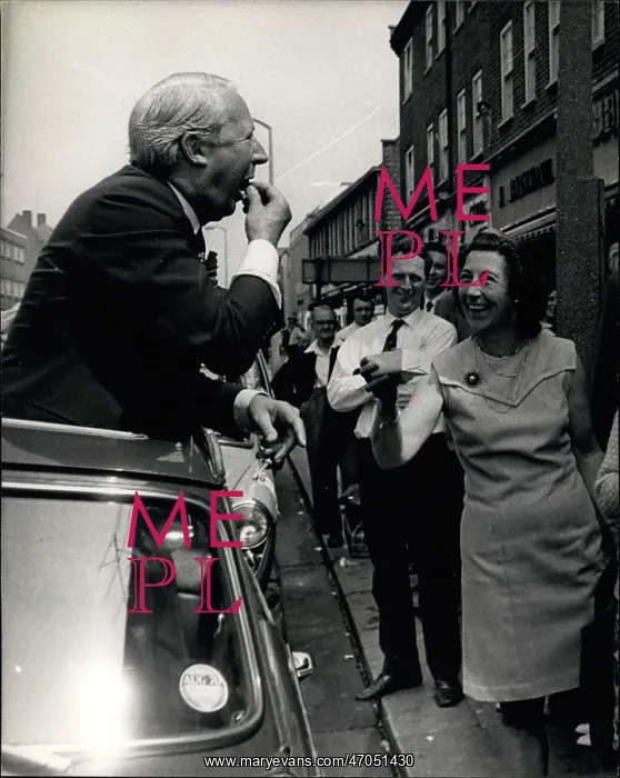 : Edward Heath touring his constituency on election day : Edward Heath touring his constituency on election day