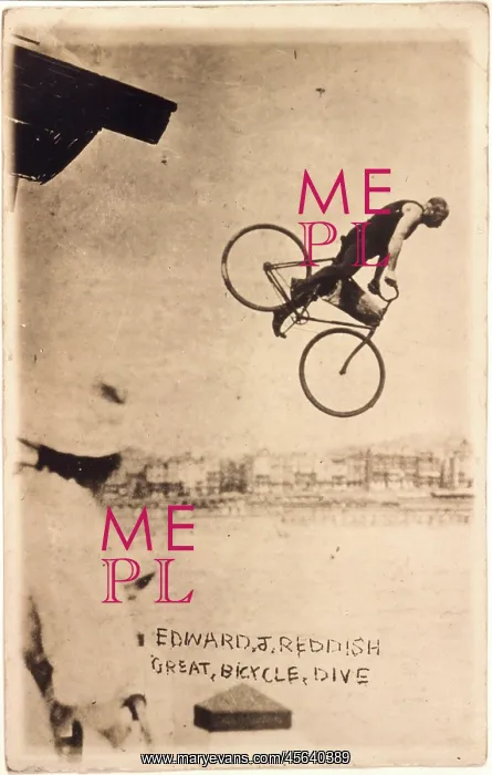: Edward Reddish riding his bicycle off Worthing Pier : Edward Reddish riding his bicycle off Worthing Pier