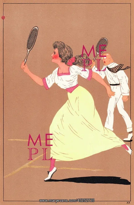 : Edwardian couple playing tennis : Edwardian couple playing tennis