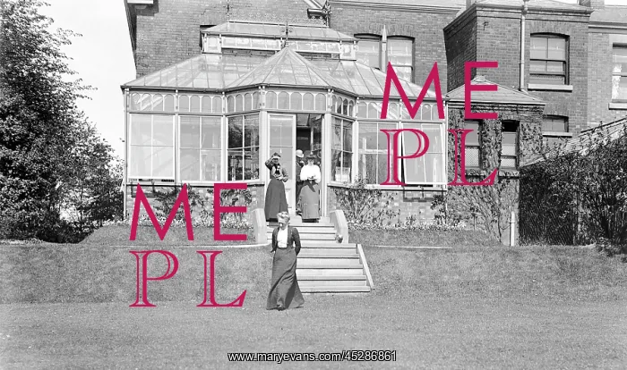 : Edwardian group coming into garden : Edwardian group coming into garden