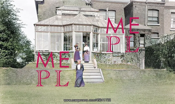 : Edwardian group coming into garden : Edwardian group coming into garden