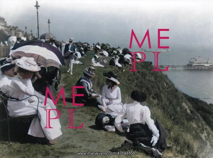 : Edwardian holidaymakers on a cliff : Edwardian holidaymakers on a cliff