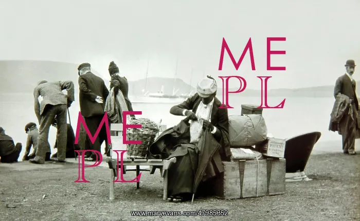 : Edwardian passengers waiting to board a boat : Edwardian passengers waiting to board a boat
