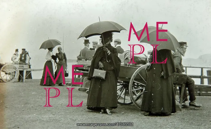 : Edwardian passengers waiting to board a boat : Edwardian passengers waiting to board a boat