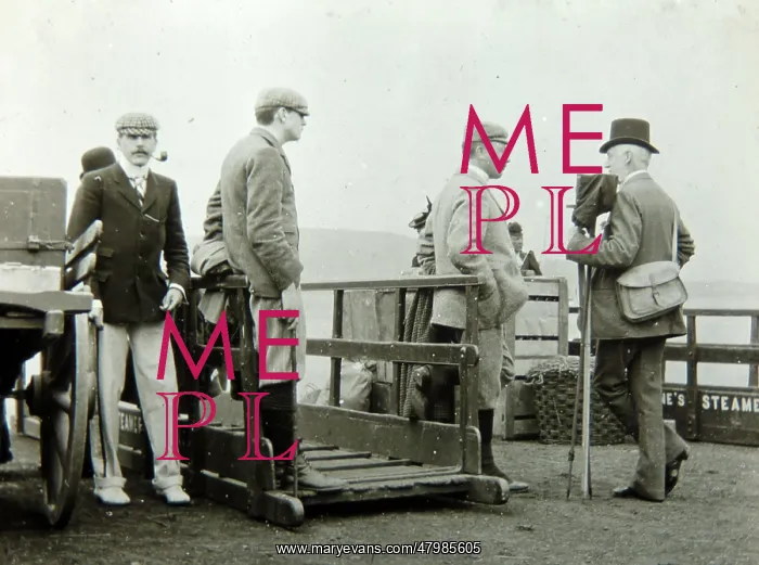 : Edwardian passengers waiting to board a boat : Edwardian passengers waiting to board a boat