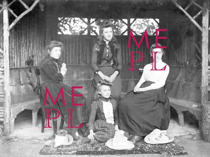 : Four Edwardian sisters in a rustic gazebo, Mid Wales : Four Edwardian sisters in a rustic gazebo, Mid Wales