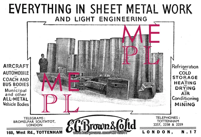 : E.G.Brown 160 West Road Tottenham. Sheet Metal Workers : E.G.Brown 160 West Road Tottenham. Sheet Metal Workers