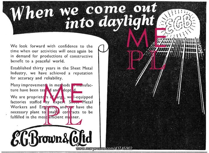 : E.G.Brown Aeronautical Engineers & Sheet Metal Workers 1942 : E.G.Brown Aeronautical Engineers & Sheet Metal Workers 1942