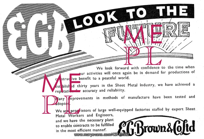 : E.G.Brown Sheet Metal Work 1943 Advert : E.G.Brown Sheet Metal Work 1943 Advert