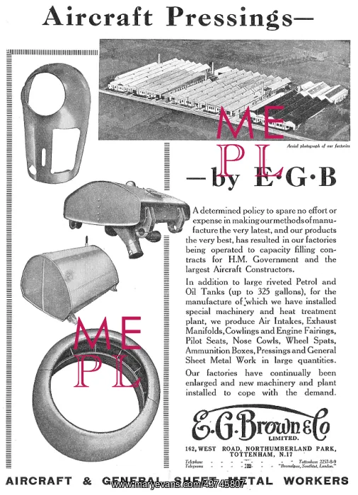 : E.G.Brown Tottenham. Aircraft Pressings By EGB : E.G.Brown Tottenham. Aircraft Pressings By EGB