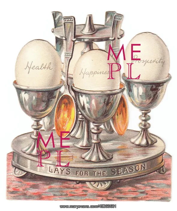 : Eggcup stand with eggs on a cutout Christmas card : Eggcup stand with eggs on a cutout Christmas card