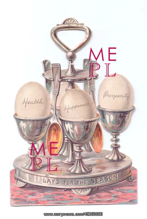 : Eggcup stand with eggs on a cutout Christmas card : Eggcup stand with eggs on a cutout Christmas card