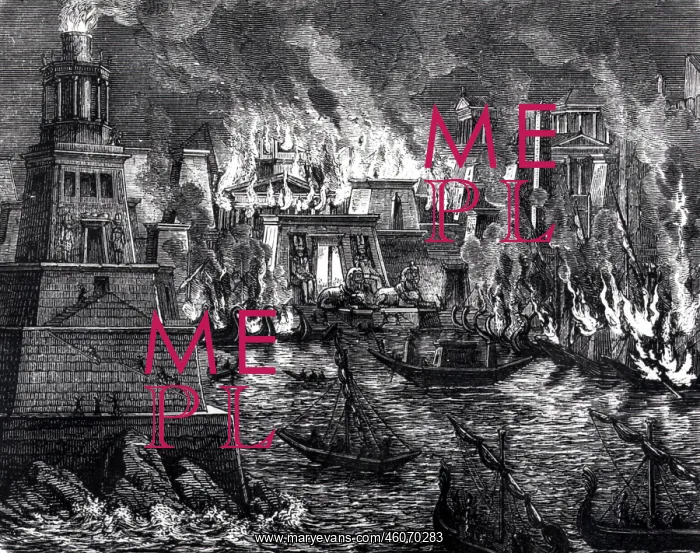 : Egypt, Alexandria, fire in the harbour, the Museion : Egypt, Alexandria, fire in the harbour, the Museion
