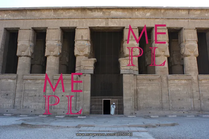 : Egypt. Dendera. Hathor Temple. Facade held by six Hathoric c : Egypt. Dendera. Hathor Temple. Facade held by six Hathoric c
