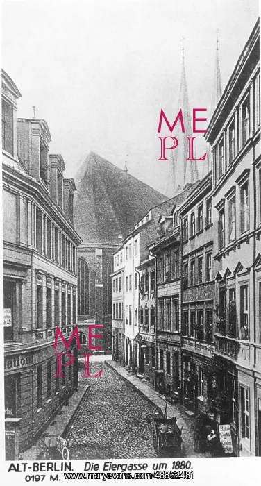 : Eiergasse and Nikolaikirche in Berlin, around 1880 : Eiergasse and Nikolaikirche in Berlin, around 1880