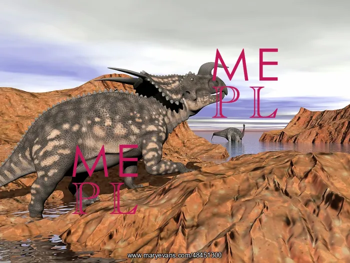 : Einiosaurus dinosaur on a rock observing an Argentinosaurus : Einiosaurus dinosaur on a rock observing an Argentinosaurus