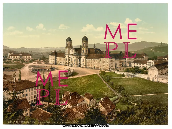 : Einsiedeln, schoolhouse and monastery, Lake Lucerne, Switzer : Einsiedeln, schoolhouse and monastery, Lake Lucerne, Switzer