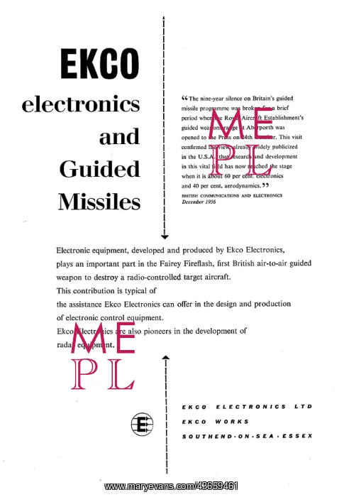: Ekco Electronics & Guided Missiles : Ekco Electronics & Guided Missiles