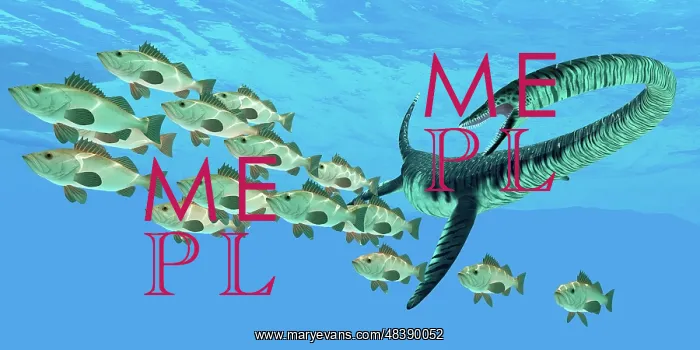 : An Elasmosaurus hunts a school of bocaccio fish : An Elasmosaurus hunts a school of bocaccio fish
