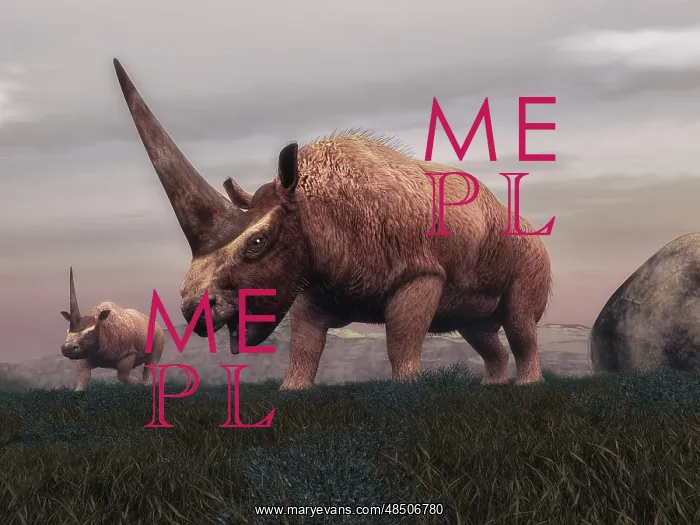  : Elasmotherium dinosaurs grazing in the steppe grass